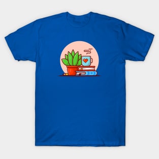 Coffee On The Book With Plant Cartoon Vector Icon Illustration T-Shirt